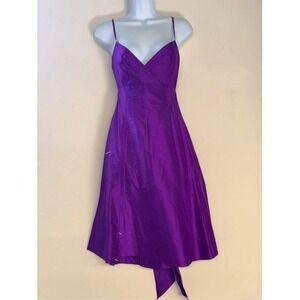 Watters Raw Silk bright purple tie back semiformal fit and flare dress sz 2